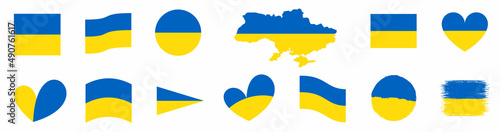 Ukraine flag set. Ukraina map on a transparent background. Ukrainian flag with a Pray for Ukraine concept icon. Vector illustration.