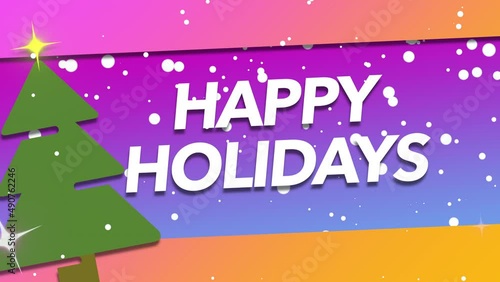 Wallpaper Mural Happy Holidays with fly snow and green Christmas tree with gift box, motion holidays and winter style background for New Year and Merry Christmas Torontodigital.ca