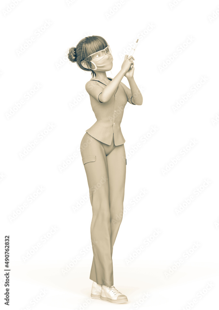 nurse girl is holding a syringe to apply the vaccine