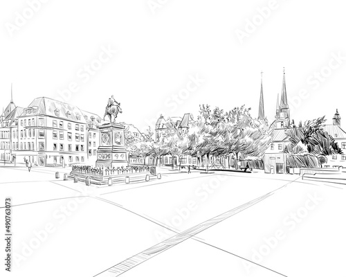 Luxembourg. Europe. Hand drawn city sketch. Vector illustration.