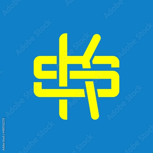 SK, KS, monogram logo overlapping, golden yellow color on a red background