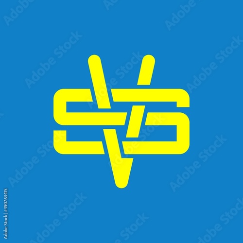 SV, VS, monogram logo overlapping, golden yellow color on a red background