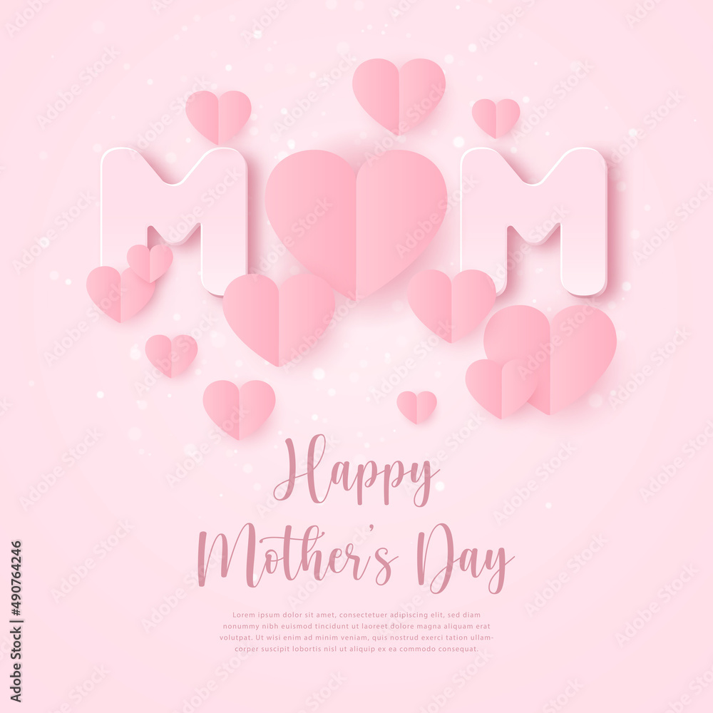Happy mother's day pink relief love heart with bokeh background