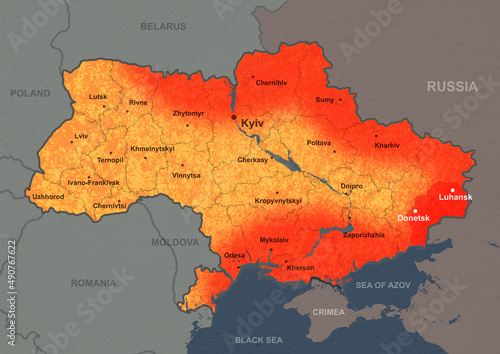 War in Ukraine, general Russian invasion on Europe map photo