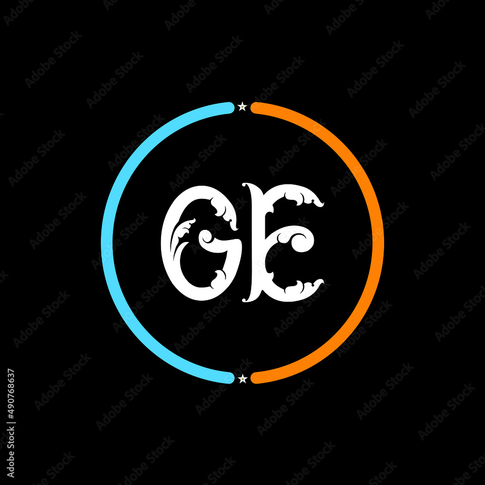 Fototapeta premium GE, E G Letter Logo. GE circle logo design vector, black background. 