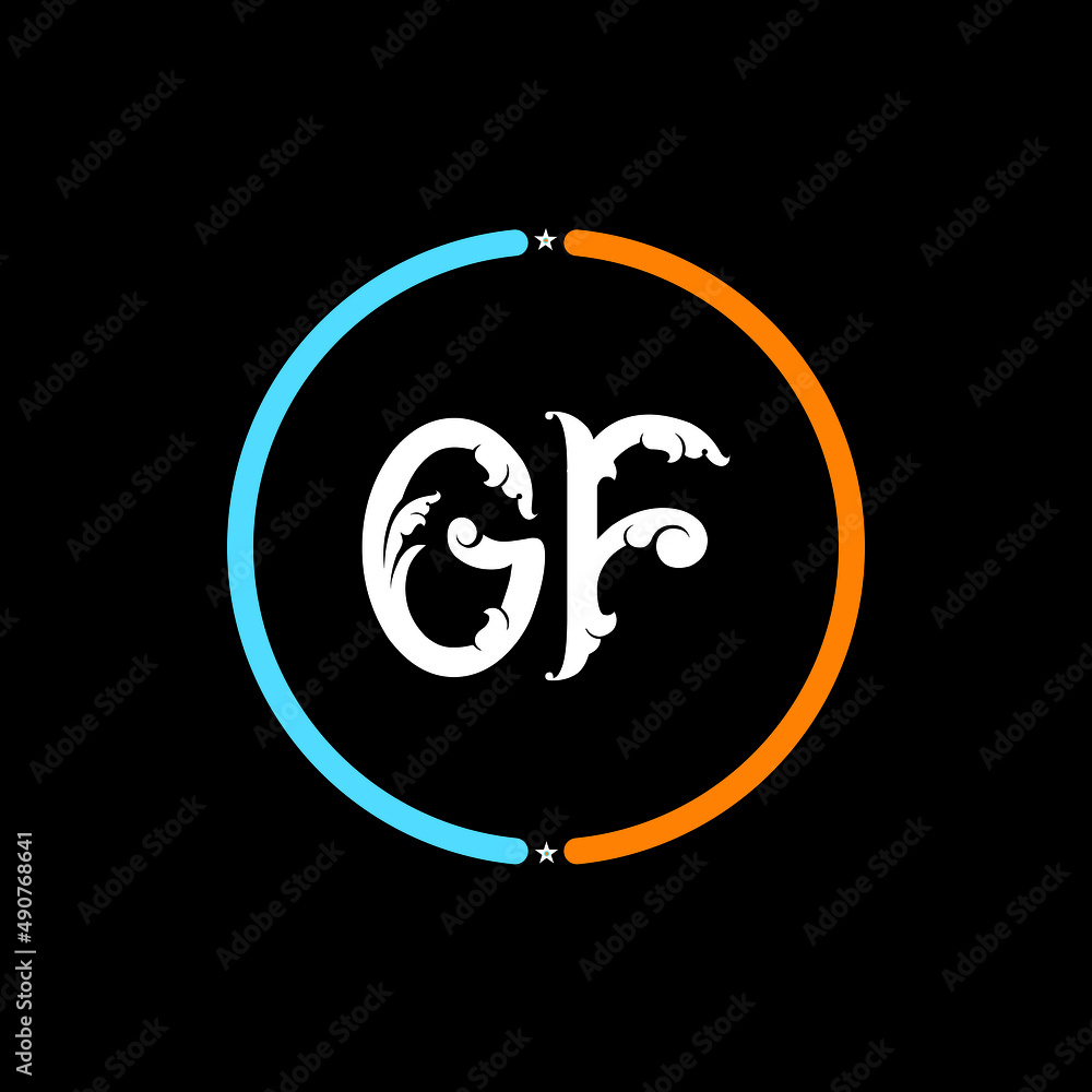 Obraz premium GF, F G Letter Logo. GF circle logo design vector, black background. 
