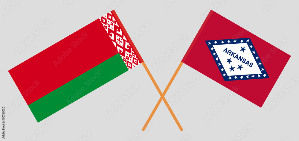 Crossed flags of Belarus and The State of Arkansas. Official colors. Correct proportion Crossed flags of Belarus and The State of Arkansas. Official colors. Correct proportion