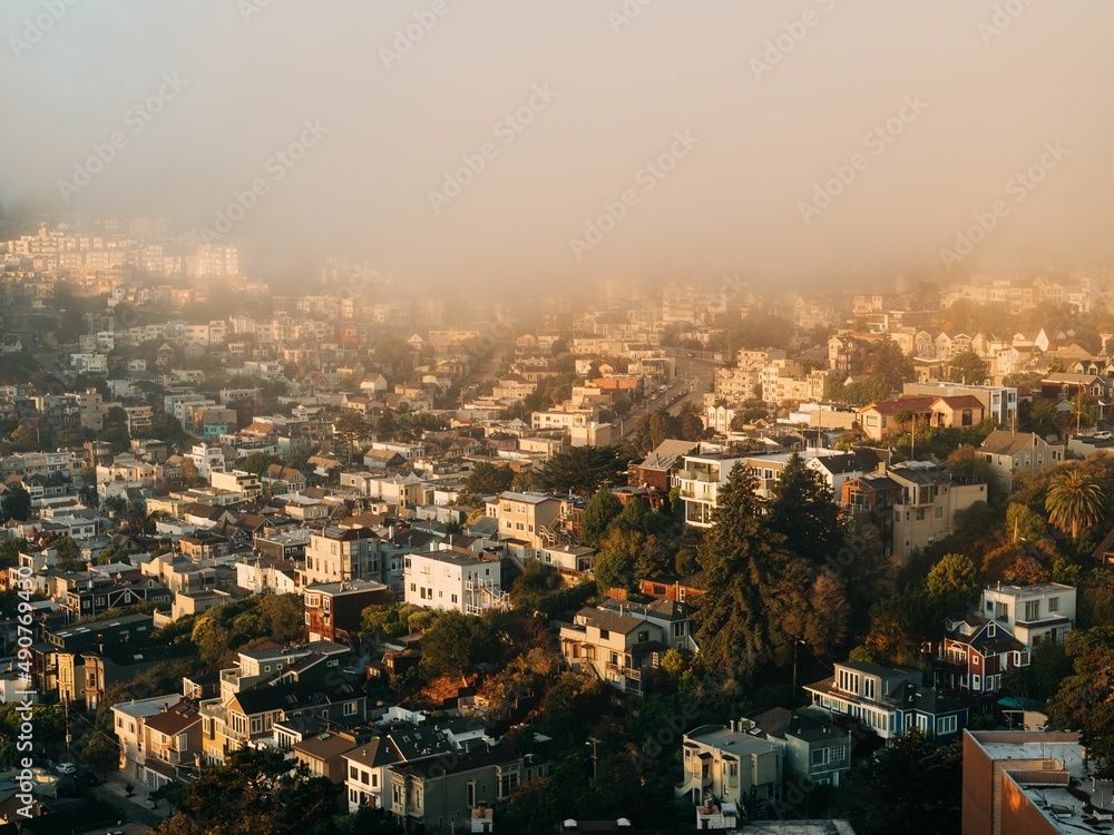 Misty view from Corona Heights Park, in San Francisco, California