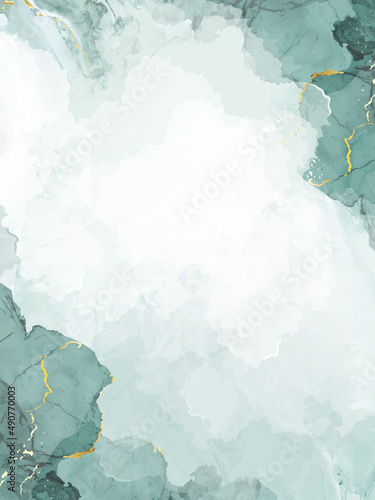Classic emerald watercolor fluid painting vector design card.