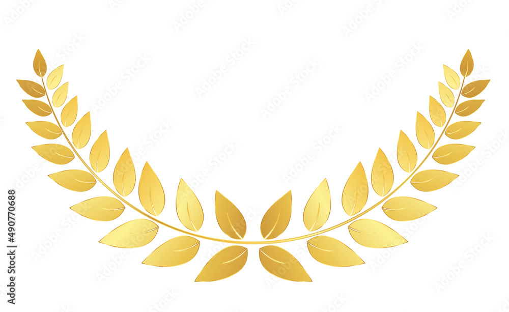 Golden Laurel wreath isolated on white background. Illustration