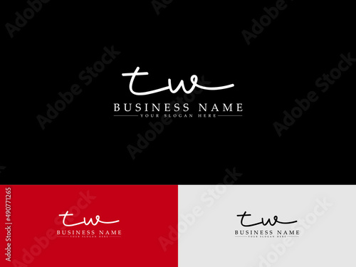 Handwritten TW t&w Abstract initial logo, Signature tw Logo for brush cosmetics nature boutique floral business photo