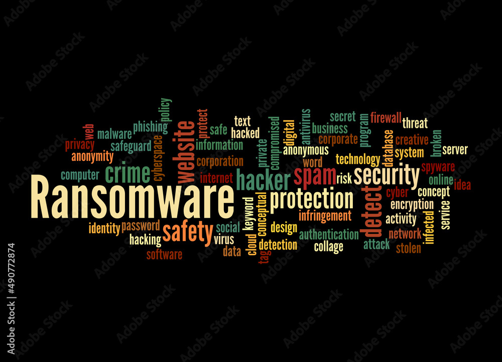 Word Cloud with RANSOMWARE concept, isolated on a black background Word Cloud with RANSOMWARE concept, isolated on a black background