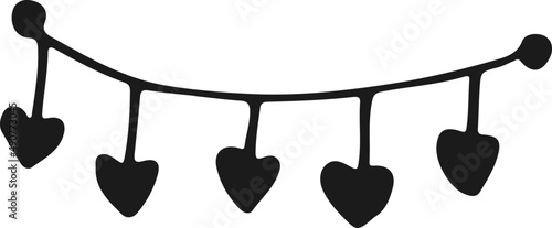 Black isolate border with hearts, Vintage decorative frame illustration