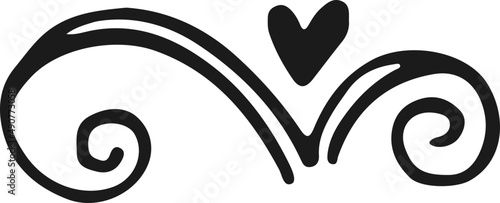 Sketch decorative frame illustration , Black isolate vintage swirl with heart