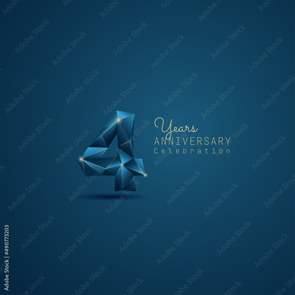 Obraz premium 4 years anniversary logotype with blue low poly style. Vector Template Design Illustration.