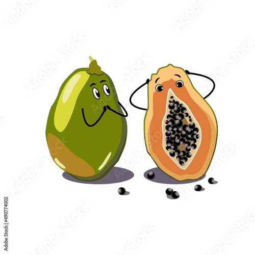 Funny papaya character design vector illustration isolated on white in flat technique 