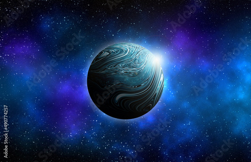 Unknown planet from outer space. Space nebula. Cosmic cluster of stars. Outer space background. 3D Illustration