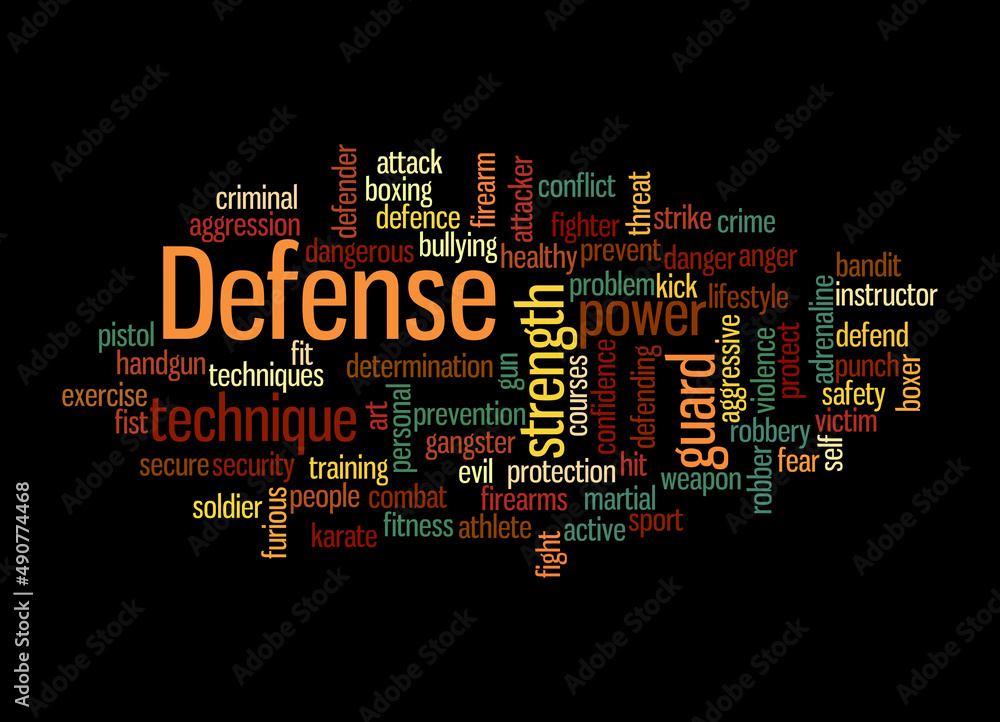 Word Cloud with DEFENSE concept, isolated on a black background Word Cloud with DEFENSE concept, isolated on a black background