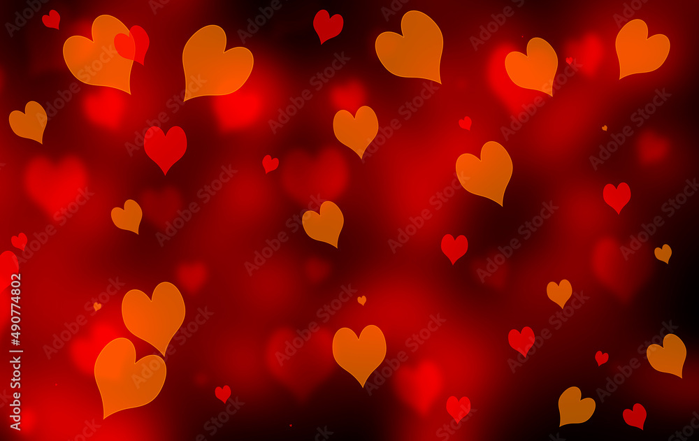 Valentine's day or wedding background with hearts. Decorative, romantic love bokeh background. 3d illustration