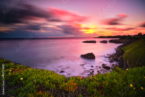 Fototapeta Naklejka Na Ścianę i Meble -  Sunset over the coastline of Santa Cruz, CA.