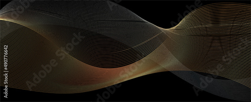 Abstract background vector template with wavy lines vector pattern. Premium elegant design with golden line pattern on black background. 