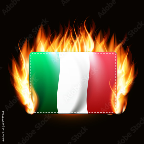 Italy flag on fire background. Country emblem. Illustration