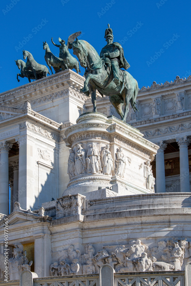 Victor Emmanuel II Monument on Venetian Square and The Quadriga of Unity at the top of Propylaea, Rome, Italy