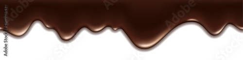 Melted chocolate drip. Milk chocolate liquid texture.  Flowing creamy swirl wave.  Dark brown splash wave. Background pattern for frame border.Abstract vector illustration