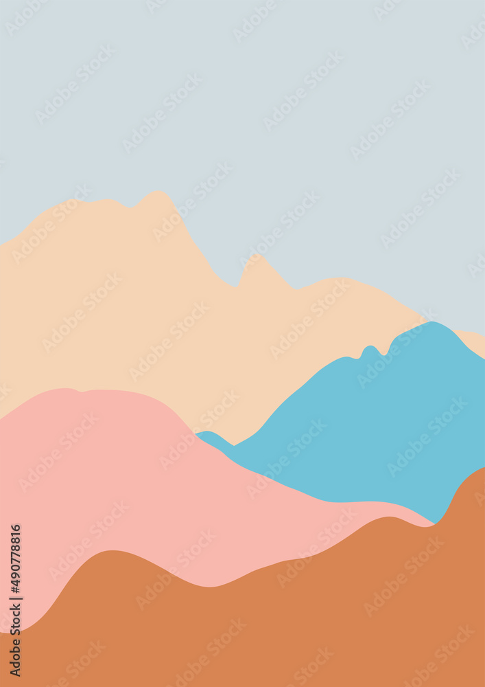 Landscape poster. Minimal background pattern vector. Abstract Mountain blue and beige graphic nature Landscape poster. Minimal background pattern vector. Abstract Mountain blue and beige graphic nature
