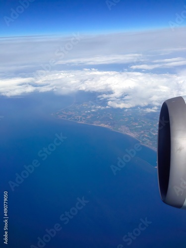 Looking out an airplane window