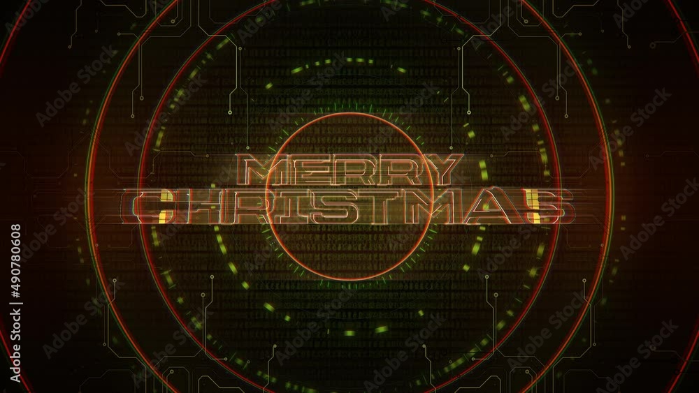 Merry Christmas with HUD matrix and numbers, motion abstract holidays, futuristic and cyberpunk style background Merry Christmas with HUD matrix and numbers, motion abstract holidays, futuristic and cyberpunk style background