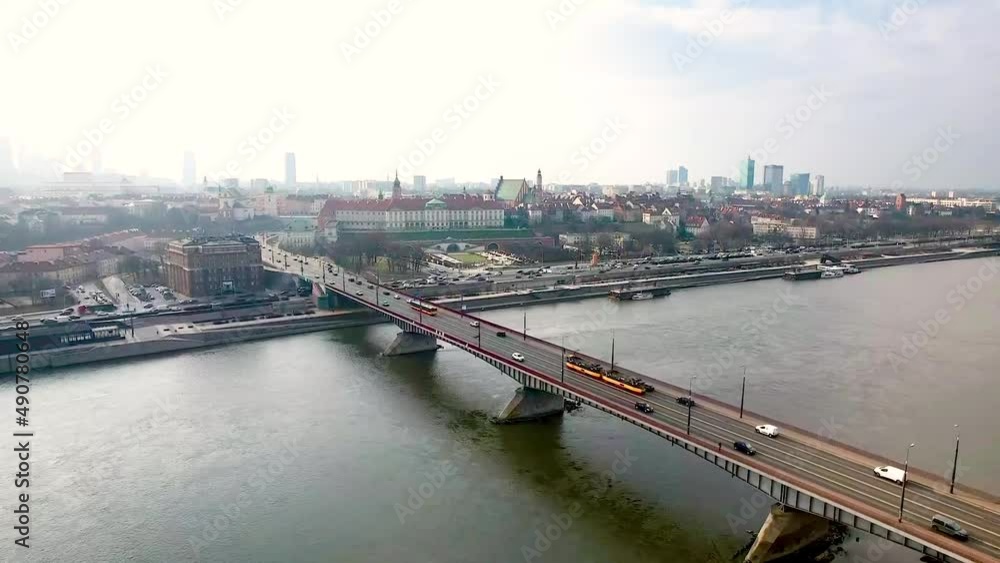 Panorama Warszawy, widok z drona w okolicach mostu Śląsko - Dąbrowskiego Panorama Warszawy, widok z drona w okolicach mostu Śląsko - Dąbrowskiego