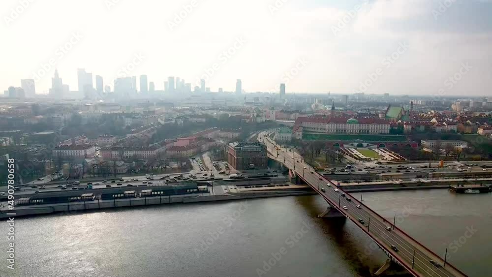 Panorama Warszawy, widok z drona w okolicach mostu Śląsko - Dąbrowskiego Panorama Warszawy, widok z drona w okolicach mostu Śląsko - Dąbrowskiego