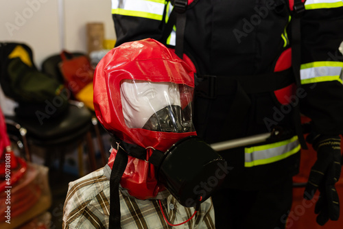 male model wearing protective respirator