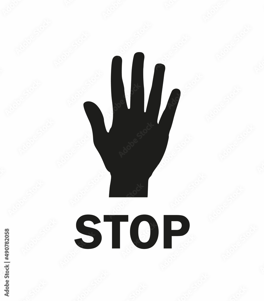 Black silhouette of a hand showing a stop on white background. Vector illustration Black silhouette of a hand showing a stop on white background. Vector illustration