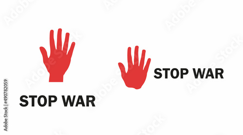 Red hands silhouette with sign stop war on white background. Vector illustration