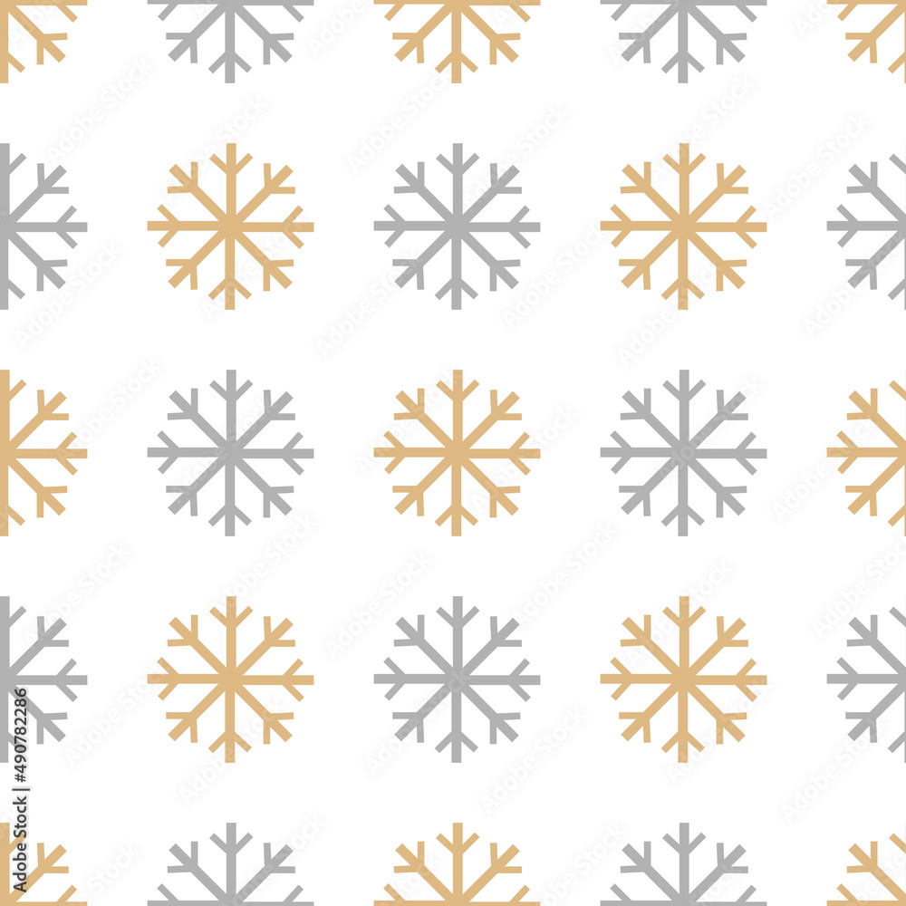 Vector seamless winter pattern background with silver and gold snowflakes. Can be used for textile, parer, scrapbooking, wrapping, web