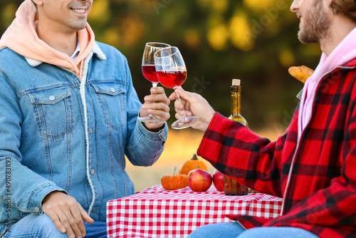 Happy gay couple drinking w...