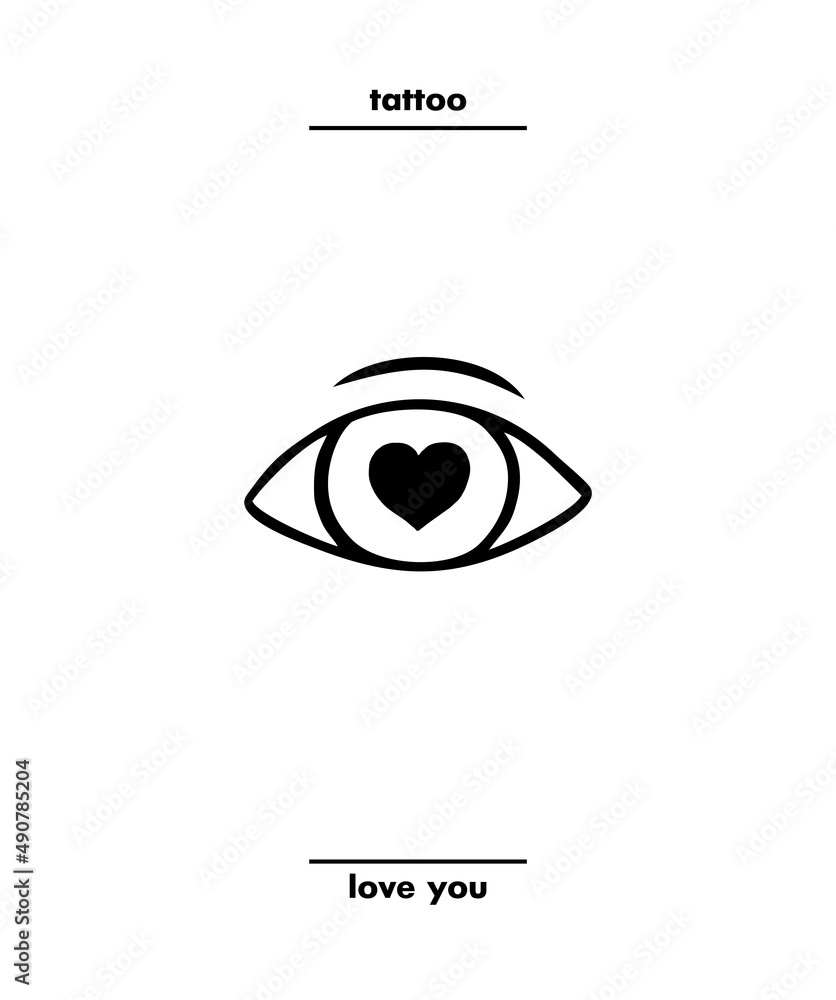 Obraz premium simple eye with heart instead of pupil tattoo line drawing