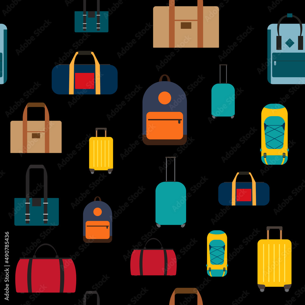 Seamless pattern background with travel bags, backpacks, suitcases isolated on white background Seamless pattern background with travel bags, backpacks, suitcases isolated on white background