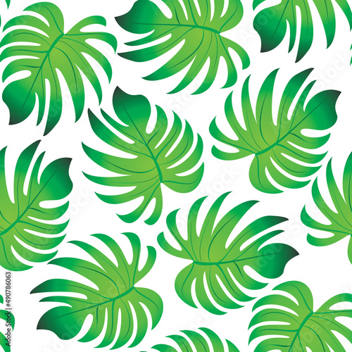 Palm. Seamless pattern with branches and leaves of tropical plants.Vector image. © podtin