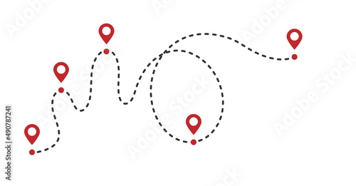Dotted path line with red points vector illustration. Travel concept with path way
