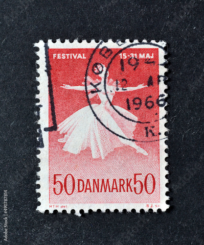 Cancelled postage stamp printed by Denmark, that shows Margrethe Schanne in 