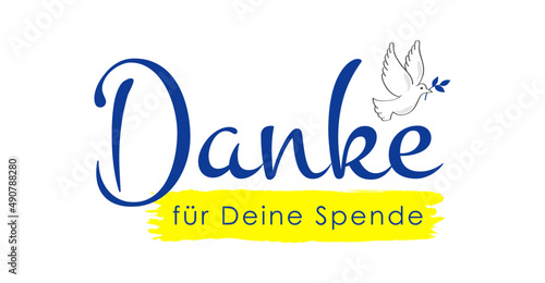 Ukraine - Danke für Deine Spende, Text, Banner, Emblem mit Friedenstaube