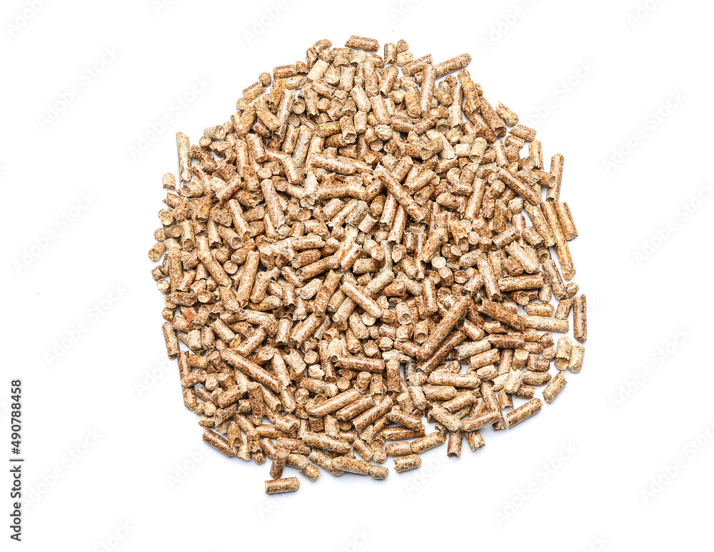 Pile of wood pellets on white background Pile of wood pellets on white background