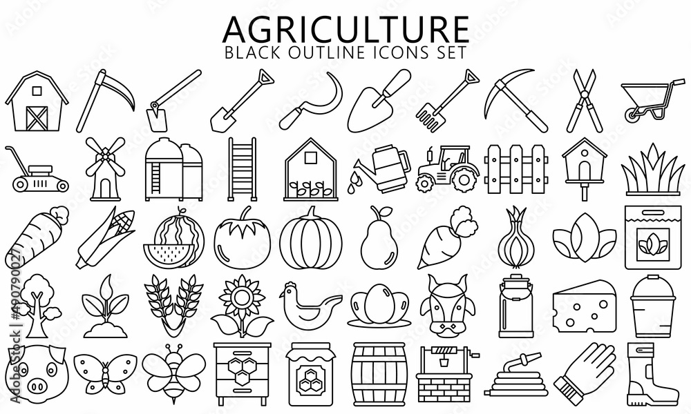 Set of Agriculture and Farming black outline Icons. Contains such Icons ...
