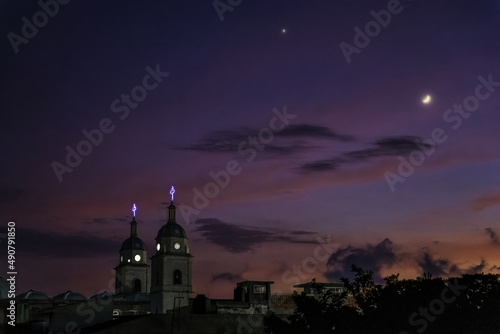 Night shot of Temple of San Juan Bautista in Tuxpan, Jalisco, Mexico photo