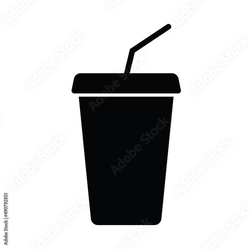 Disposable cup with lid and straw. Simple food icon in trendy line style isol...