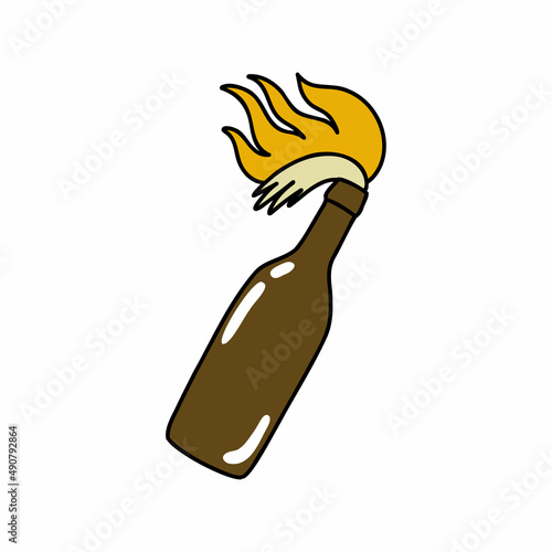molotov cocktail doodle icon, vector color line illustration