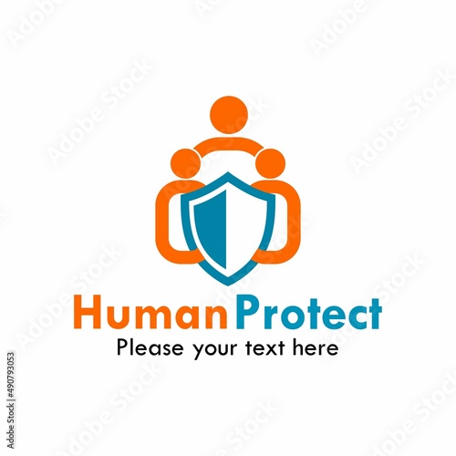 Human protect logo template illustration. there are people with shield